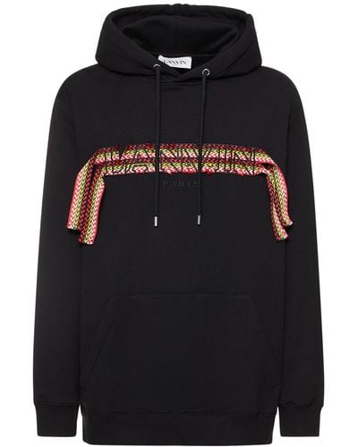 Lanvin Curb Logo Embroidery Cotton Hoodie - Black