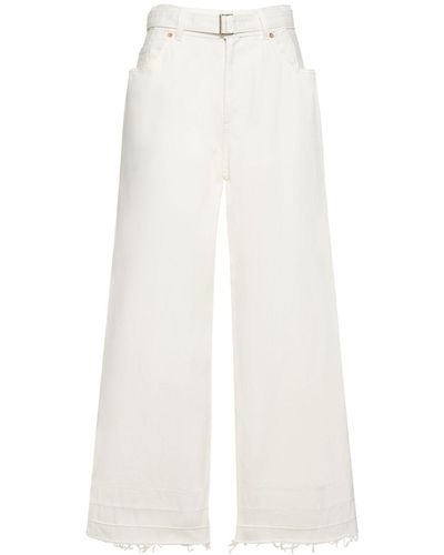 Sacai High Rise Belted Denim Wide Jeans - White