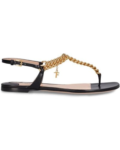 Tom Ford 10Mm Zenith Leather & Chain Flat Sandals - Black