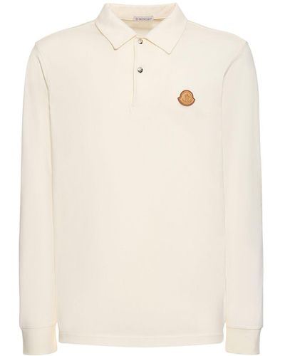 Moncler Langärmeliges Polohemd Aus Baumwollpiqué - Weiß