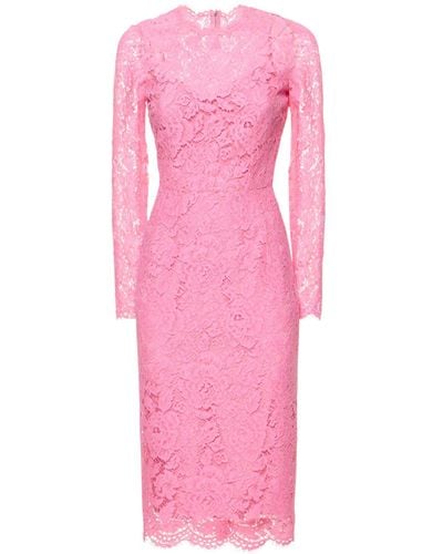 Dolce & Gabbana Floral & Dg Stretch Lace Midi Dress - Pink