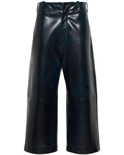 Bottega Veneta Smooth Leather Wide Leg Culotte Pants - Blue