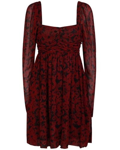 Ganni Printed Georgette Viscose Mini Dress - Red
