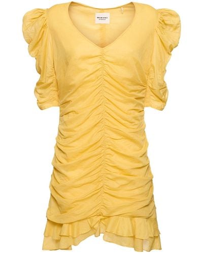 Isabel Marant Sireny Gathered Cotton Mini Dress - Yellow
