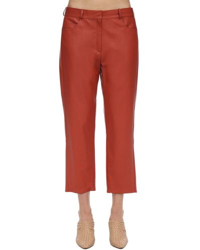 Zeynep Arcay Pantalones Cropped De Piel - Rojo