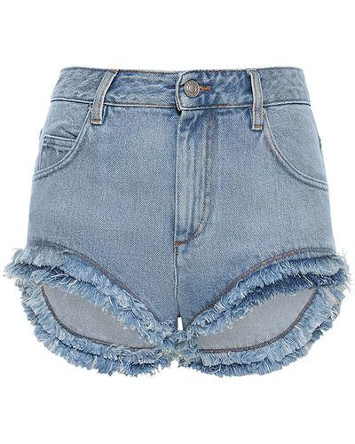 Isabel Marant Eneidao Fringed Cotton Denim Shorts - Blue