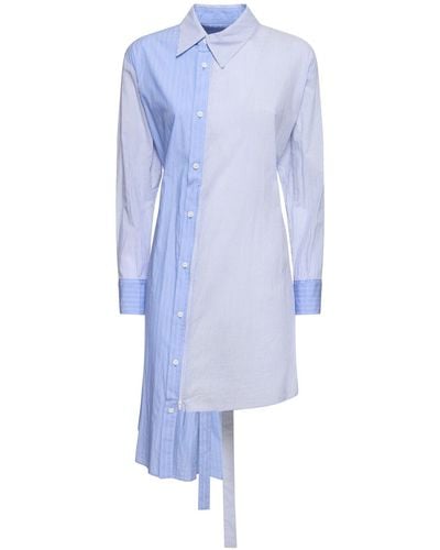 Yohji Yamamoto Striped Asymmetrical Cotton Shirt W/ Zip - Blue