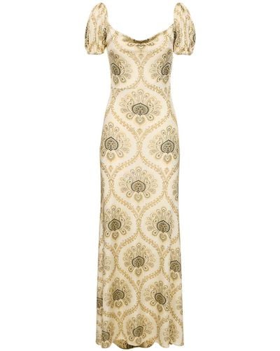 Etro Printed Viscose Jersey Long Dress - Metallic