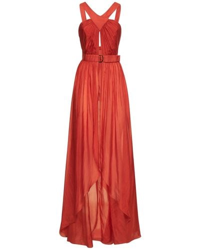 Alberta Ferretti Silk Georgette Long Dress W/ Open Front - Red