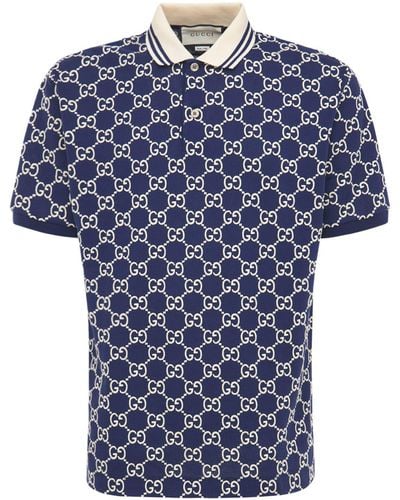 Gucci Poloshirt Aus Stretch-Baumwolle Mit GG Motiv - Blau