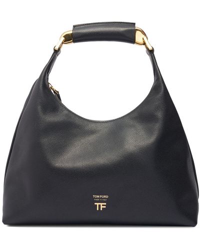 Tom Ford Small Grain Leather Hobo Bag - Black