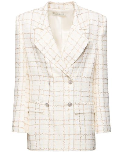 Alessandra Rich Oversized Sequined Checked Tweed Jacket - Natural