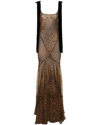 Nina Ricci Printed Silk Muslin Long Dress - Brown