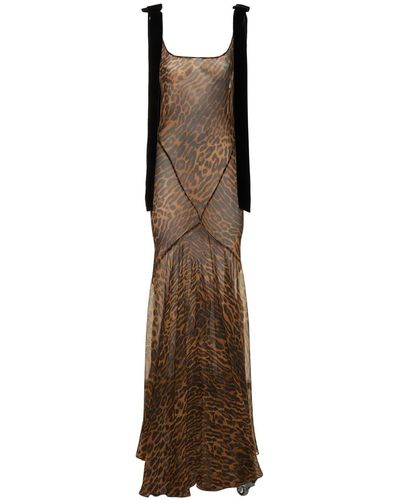 Nina Ricci Vestito lungo in mussola di seta stampata - Marrone