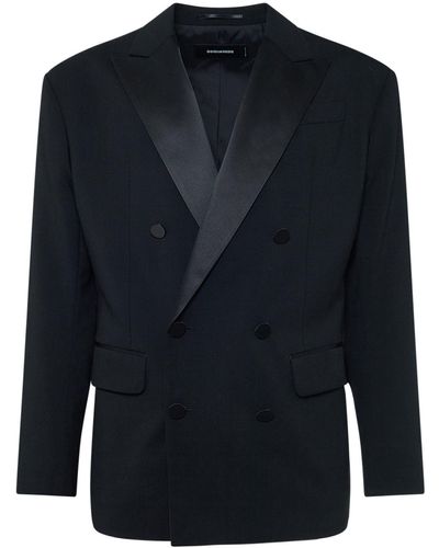 DSquared² Double Breasted Stretch Wool Jacket - Blue