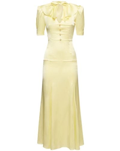 Alessandra Rich Silk Satin Short Sleeve Long Dress - Yellow