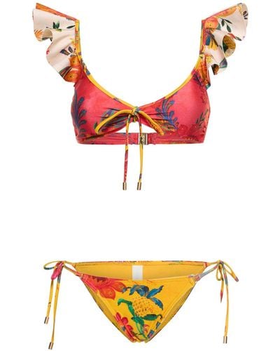 Zimmermann Bikini à imprimé floral à volants ginger - Rouge