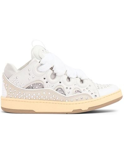 Lanvin Curb Embellished Leather Sneakers - White
