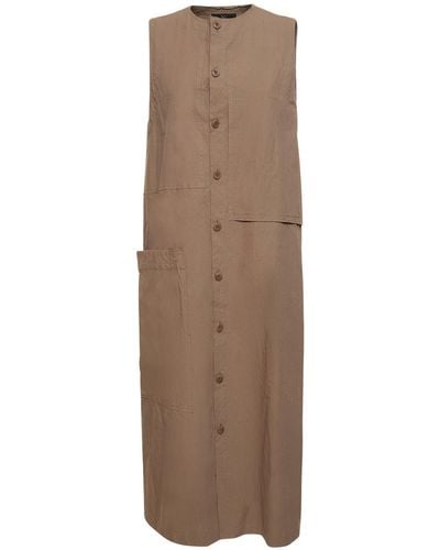 Yohji Yamamoto Sleeveless Cotton Twill Midi Dress - Brown