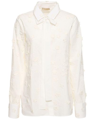 Elie Saab Embroidered Poplin Shirt W/ Flowers - White
