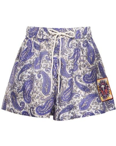 Zimmermann Devi Printed Relaxed Fit Silk Shorts - Purple