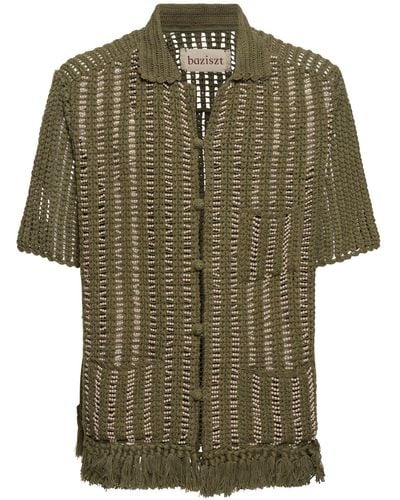 BAZISZT Camicia in cotone crochet - Verde