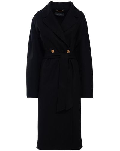 Versace Belted Double Wool Midi Coat - Black