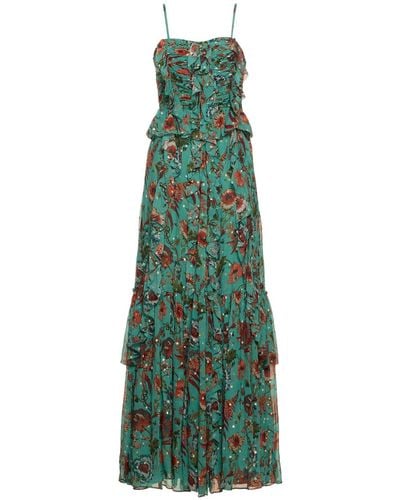 Ulla Johnson Colette Printed Silk Blend Long Gown - Green