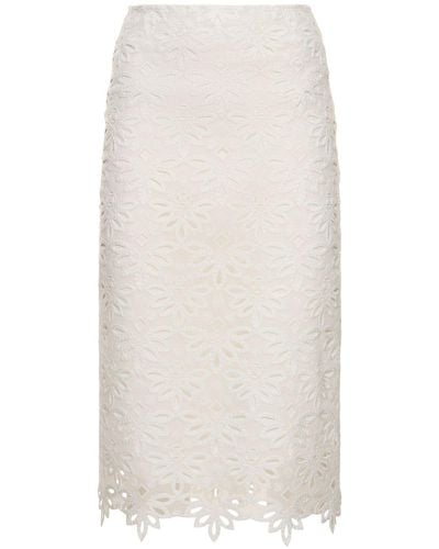 Ermanno Scervino Embroidered Cotton Blend Midi Skirt - White