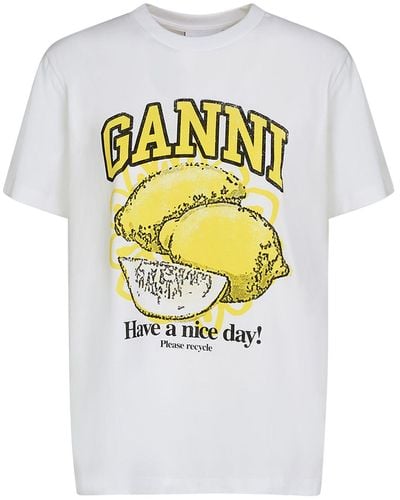 Ganni Lemon Print Cotton Jersey T-Shirt - Metallic