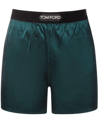 Tom Ford Logo Satin Shorts - Green