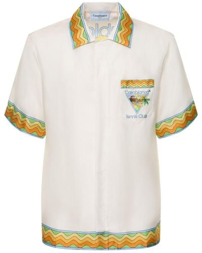 Casablancabrand Seidenhemd Mit Tennis Club-motiv - Weiß