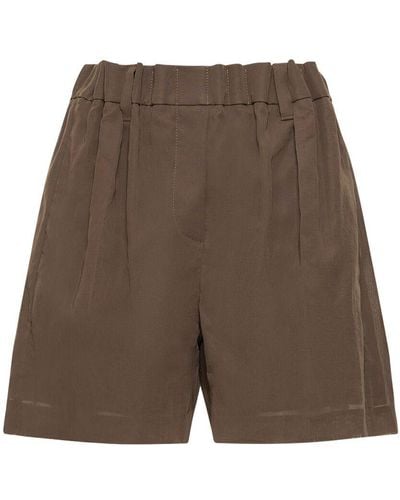 Brunello Cucinelli Cotton Gauze Elastic Shorts - Brown