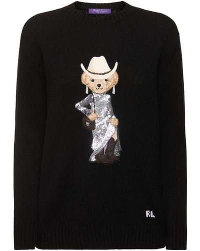 Ralph Lauren Collection Western Bear Cashmere Crewneck Sweater - Black