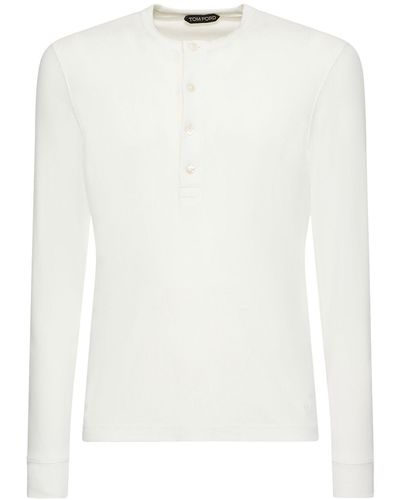 Tom Ford Henley Lyocell Blend Rib L/S T-Shirt - White
