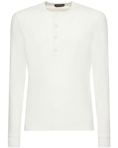 Tom Ford T-shirt henley in misto lyocell a costine - Bianco