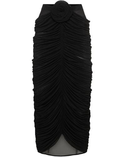 Magda Butrym Draped Jersey Midi Skirt W/ Rose - Black
