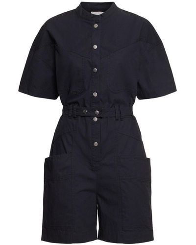 Isabel Marant Kiara Belted Cotton Overalls - Blue