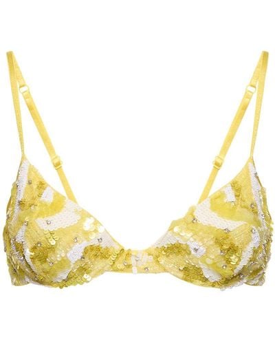 Des Phemmes Embroidered Tulle Bra - Yellow