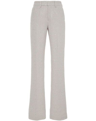 Alessandra Rich Mid Rise Sequined Tweed Straight Pants - Grey