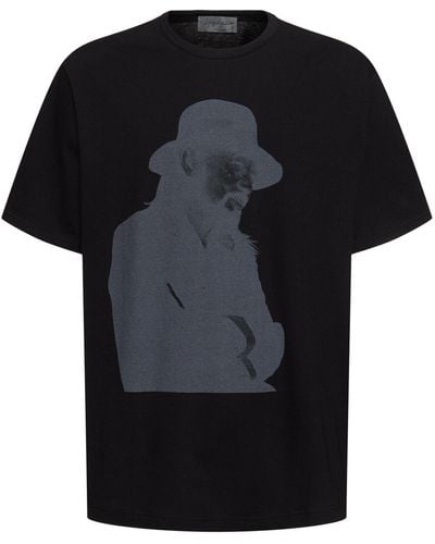 Yohji Yamamoto Camiseta de algodón estampada - Negro