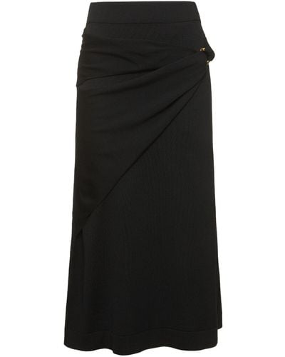 Jil Sander Wool Knit Draped Midi Skirt W/ Ring - Black