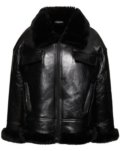 David Koma Shearling Leather Jacket - Black