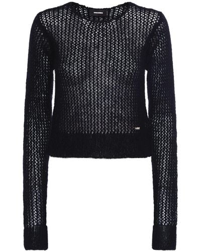 DSquared² Mohair Blend Open Knit Sweater - Black