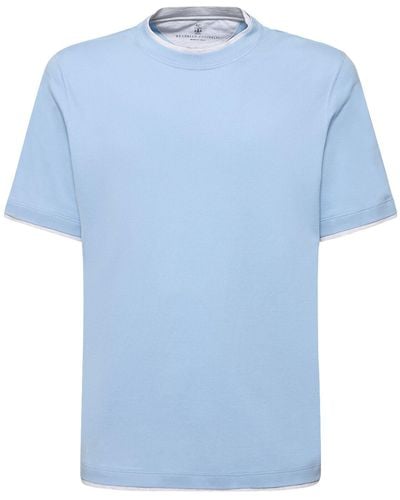 Brunello Cucinelli Mehrschichtiges T-shirt Aus Baumwolljersey - Blau
