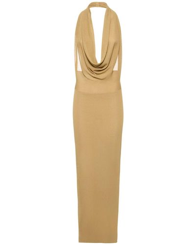 Petar Petrov Draped Silk Knit Halter Neck Long Dress - Metallic