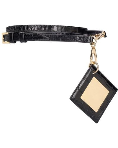 Tory Burch 1.3cm Leather Belt W/ Logo Mirror - Black