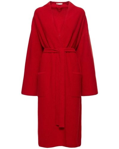 The Row Ghali Belted Cashmere Knit Long Coat - Red