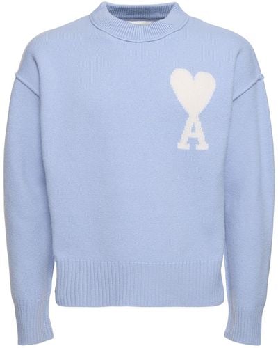 Ami Paris Sweater Aus Wollstrick "adc" - Blau