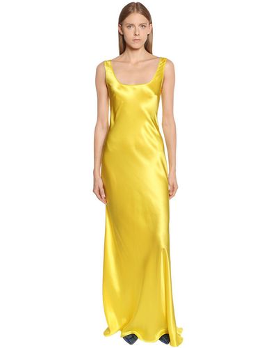 Alberta Ferretti Silk Satin Long Dress - Yellow
